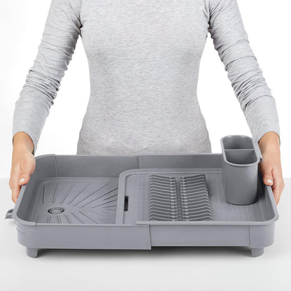 Rayen Grey Extendable Dish Drainer with Adjustable Nozzle, 36x51 cm