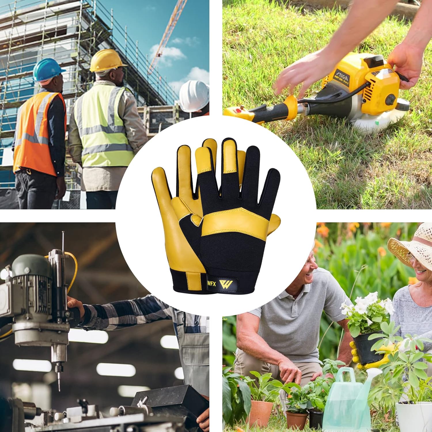 WFX Heavy-Duty Thorn-Resistant Leather Gardening Gloves Breathable Flexi Fit