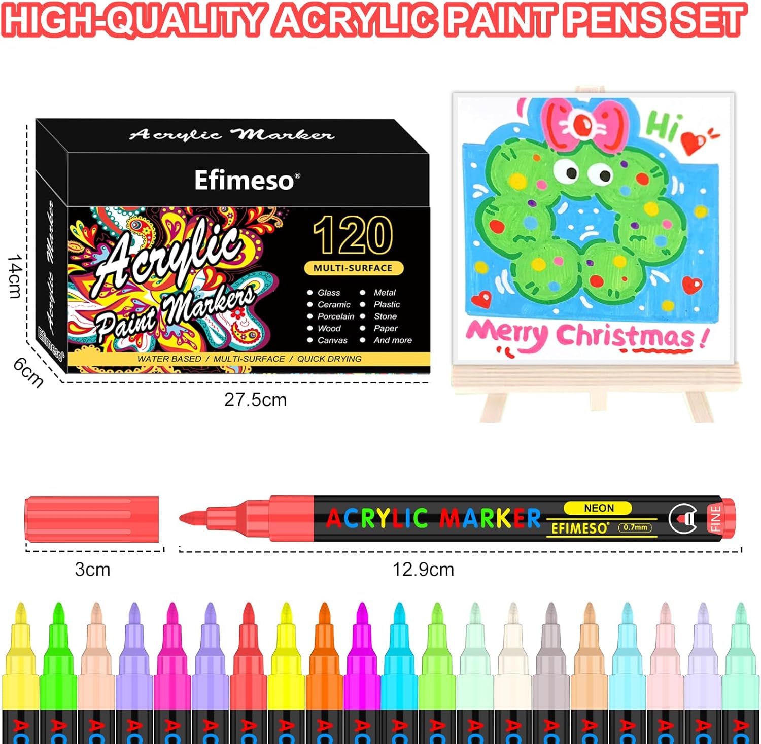Efimeso Waterproof 120-Color Acrylic Marker Set with Fine 0.7mm Tip