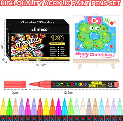 Efimeso Waterproof 120-Color Acrylic Marker Set with Fine 0.7mm Tip