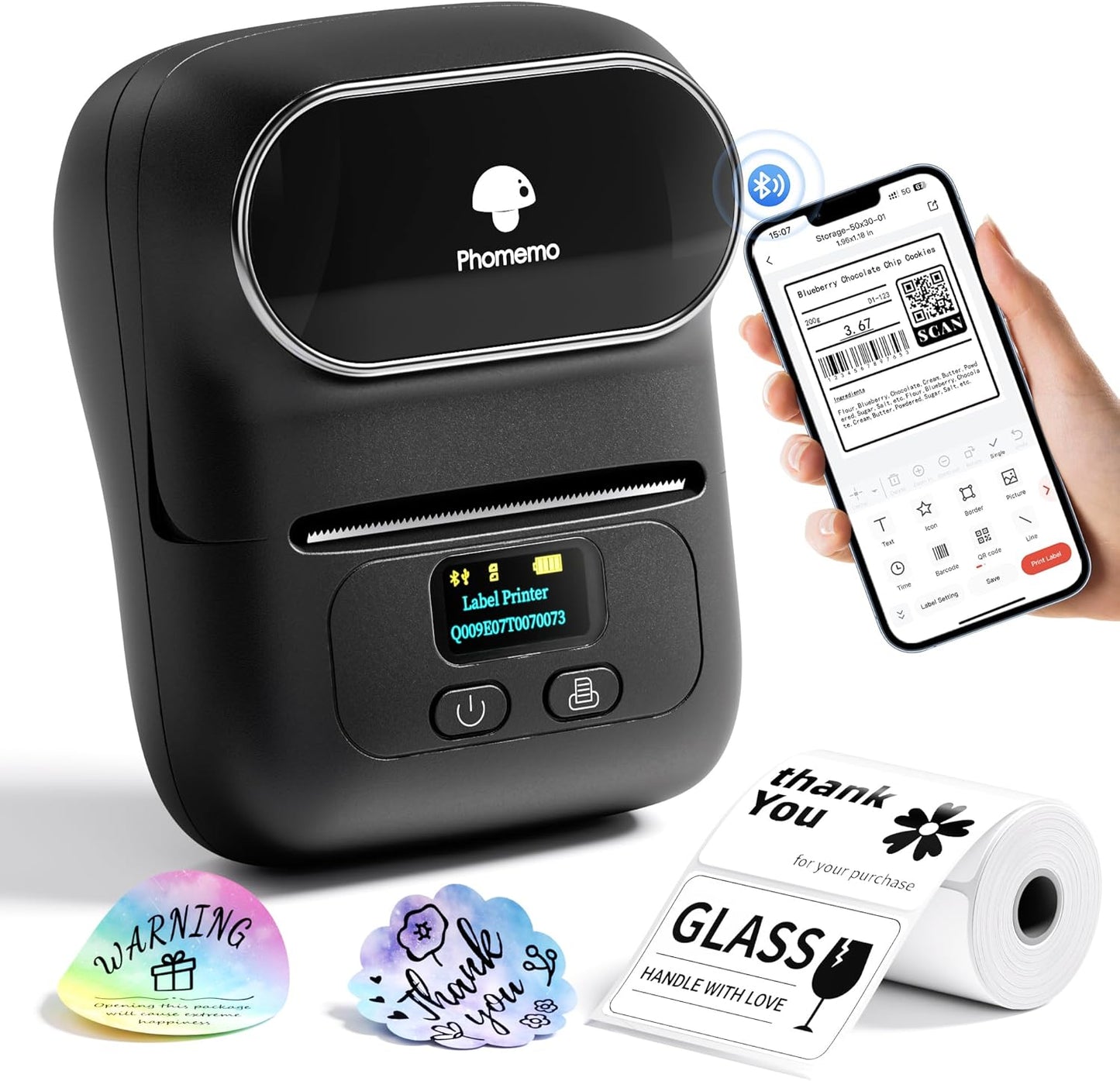 Phomemo M110 Portable Bluetooth Thermal Label Printer with 40x30mm Labels
