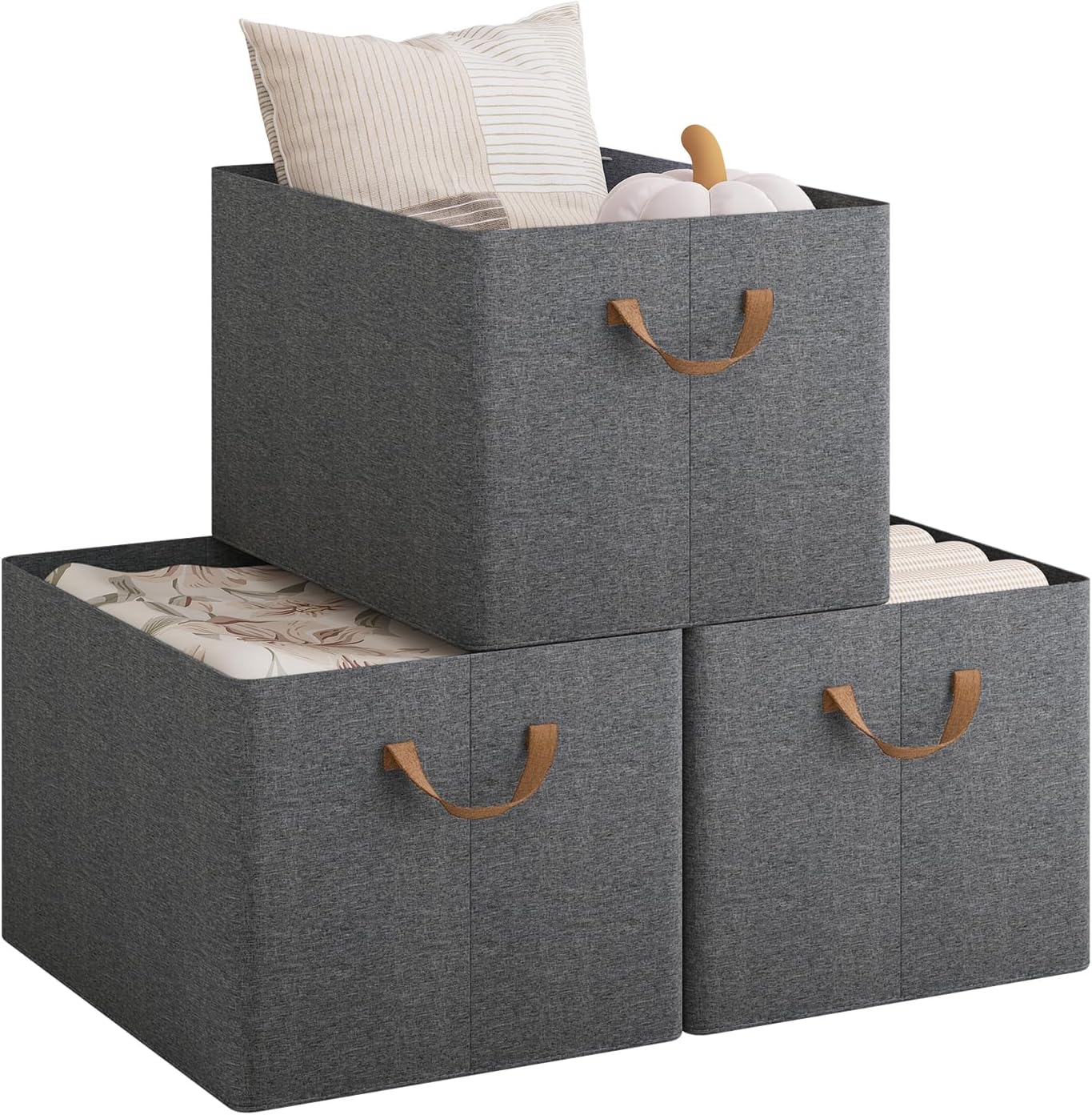WOLTU Foldable Grey Storage Boxes Set of 3 – Stackable Fabric Organisers