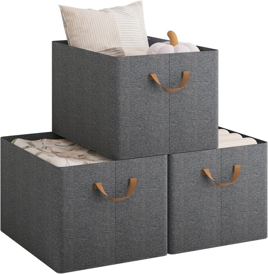 WOLTU Foldable Grey Storage Boxes Set of 3 – Stackable Fabric Organisers