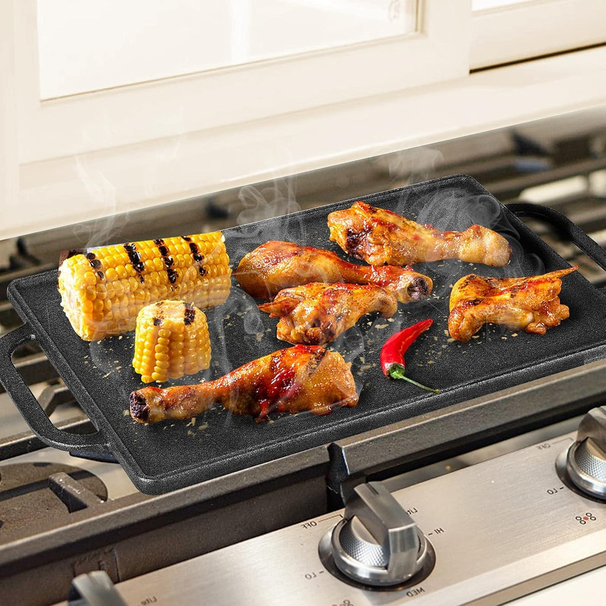 GFTIME Pre-Seasoned Cast Iron Reversible Griddle Plate