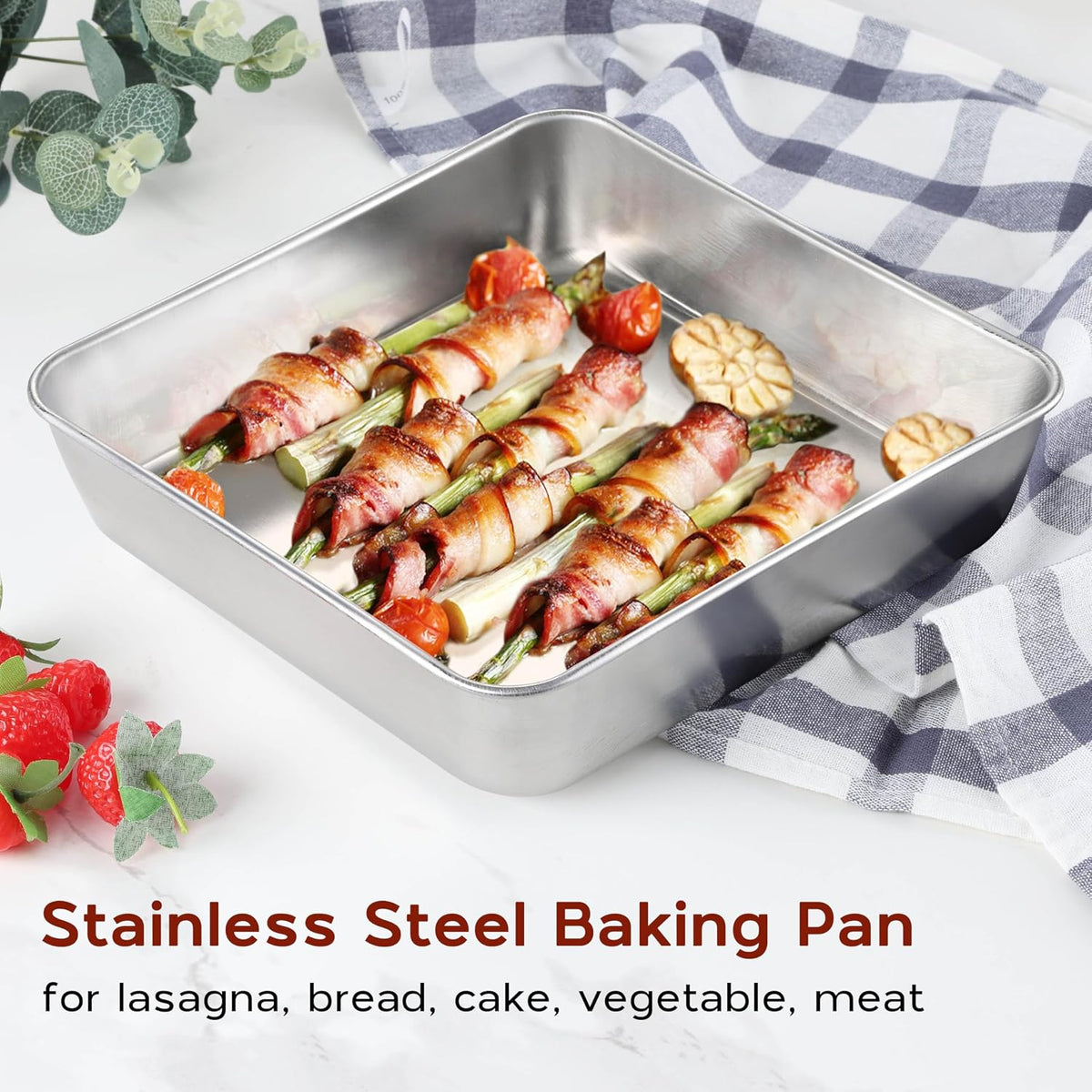 Onader Square Cake Brownie Baking Pan with Lid Stainless Steel Lasagna Pan
