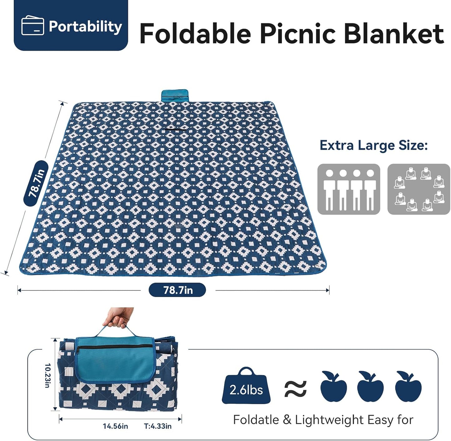 OESSUF Picnic Blanket Waterproof 200x200cm 3-Layer Extra Large