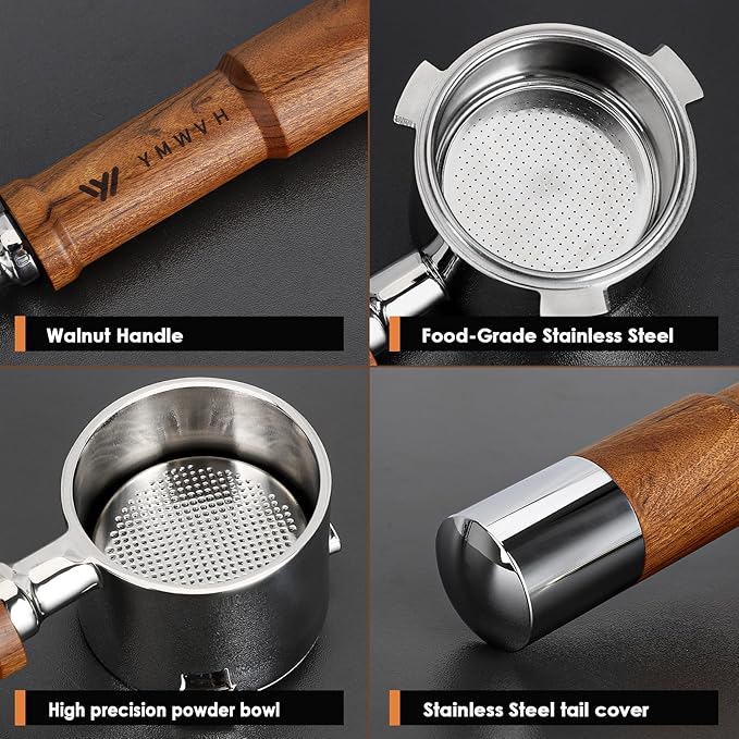 YMWVH 51mm Bottomless Portafilter with Walnut Handle for DeLonghi