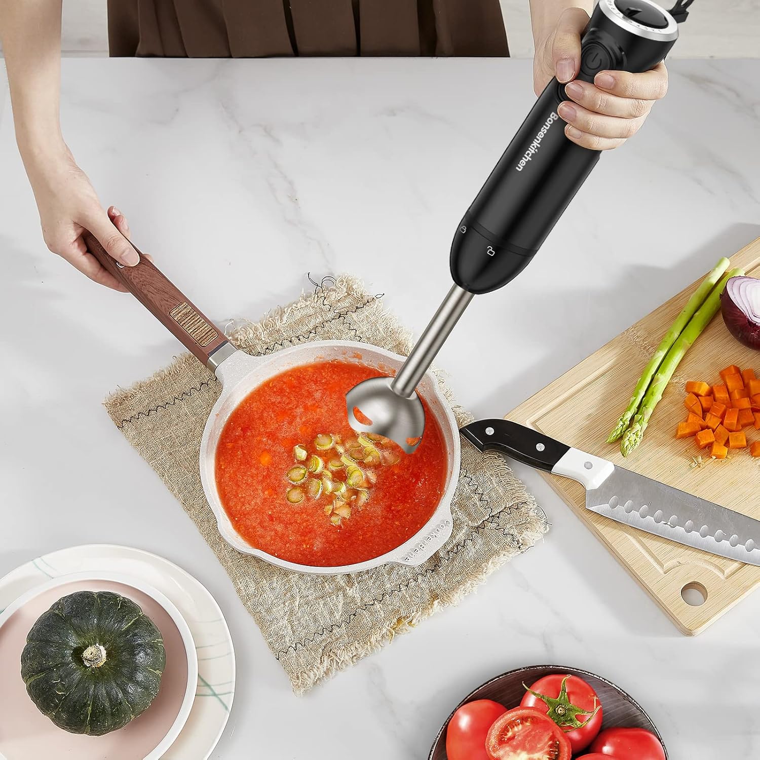Bonsenkitchen 12-Speed Immersion Hand Blender with Stainless Steel Blade