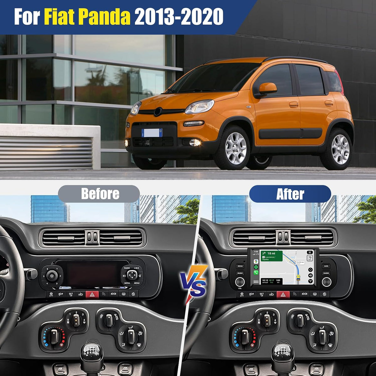 CAMECHO 2+64G Android 13 Car Radio for Fiat Panda 2013-2020