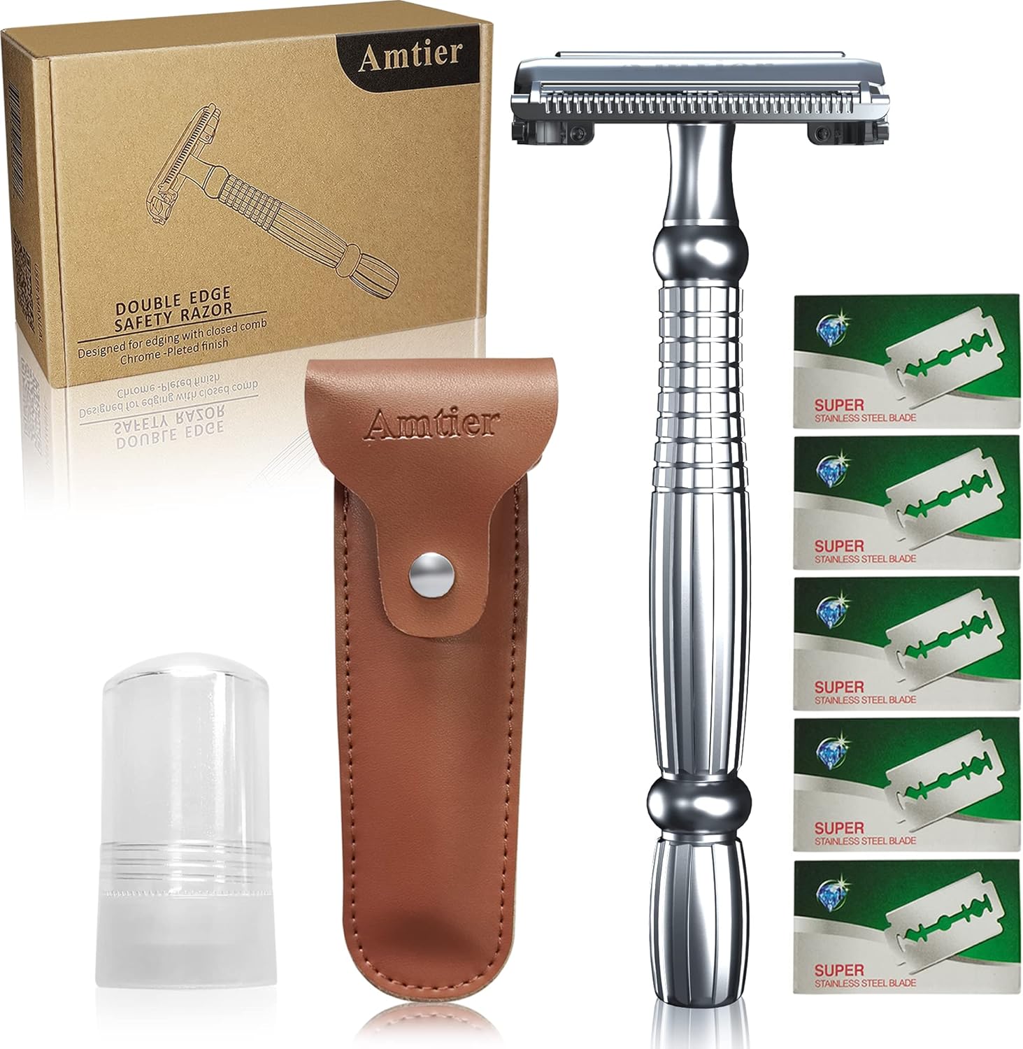 Amtier Adjustable Safety Razor Set with 5 Japanese Blades