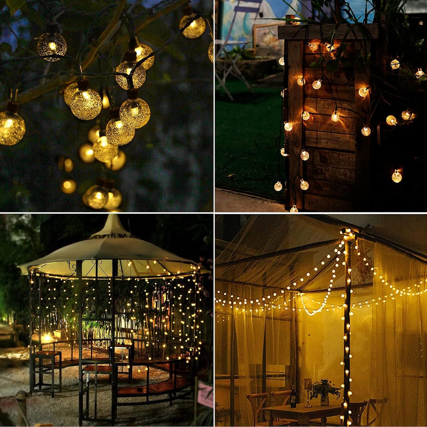 Yogle Solar String Lights Outdoor 6.5m 30 LED Crystal Ball with 8 Modes Timer IP65 Waterproof for Garden Balcony Terrace Trees Weddings Parties Warm White