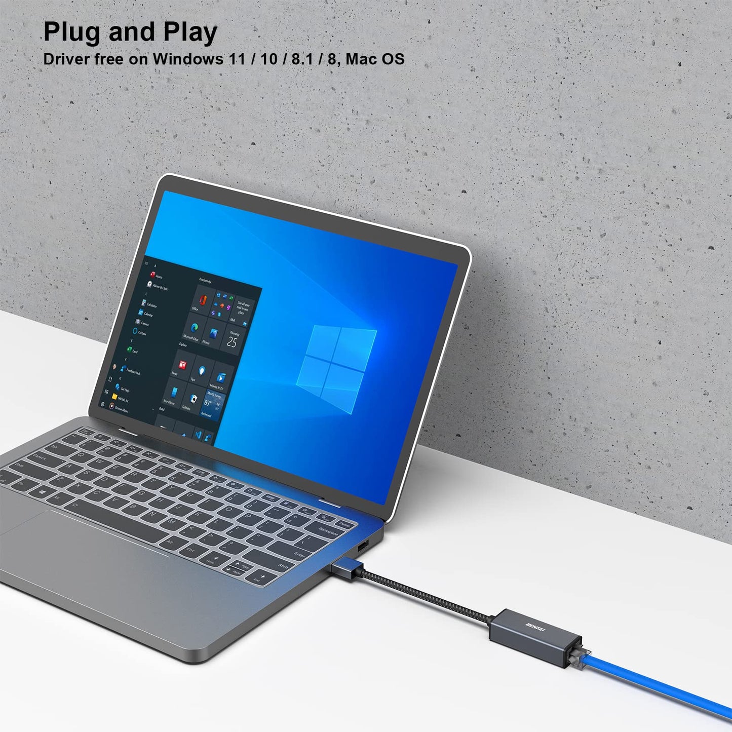 BENFEI USB 3.0 to Gigabit Ethernet Adapter Aluminium Shell Nylon Cable Gray 000317grey