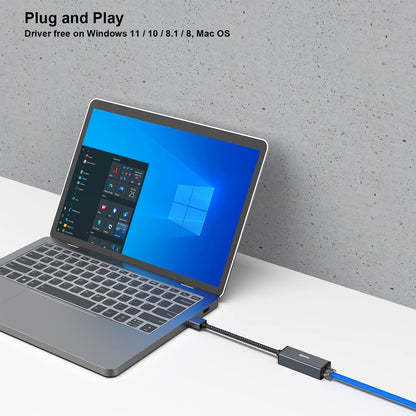 BENFEI USB 3.0 to Gigabit Ethernet Adapter Aluminium Shell Nylon Cable Gray 000317grey