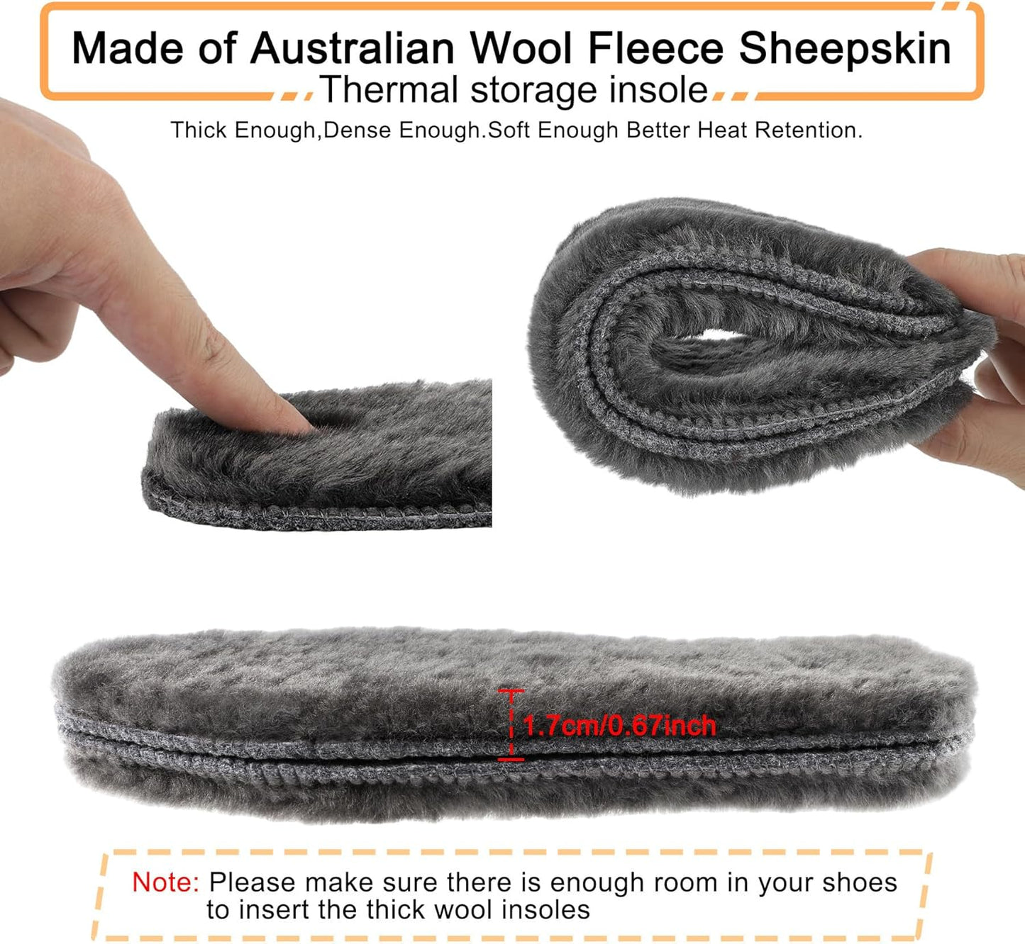 riemot Genuine Sheepskin Lambswool Insoles for Winter Boots