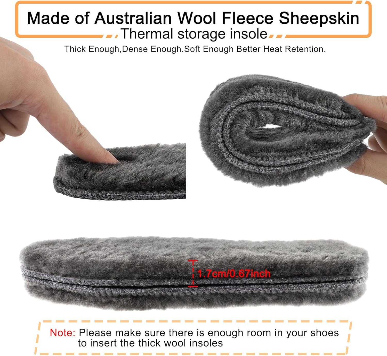 riemot Genuine Sheepskin Lambswool Insoles for Winter Boots