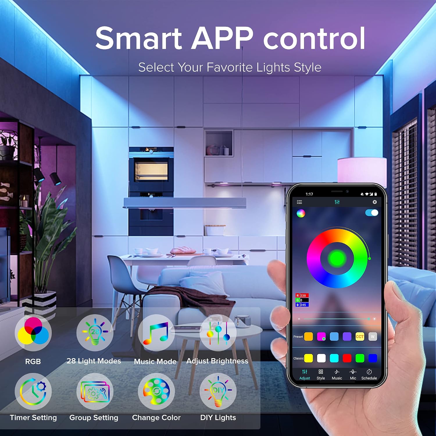 Bonve Pet HL-5050A 10m RGB LED Strip Lights Bluetooth Remote Control