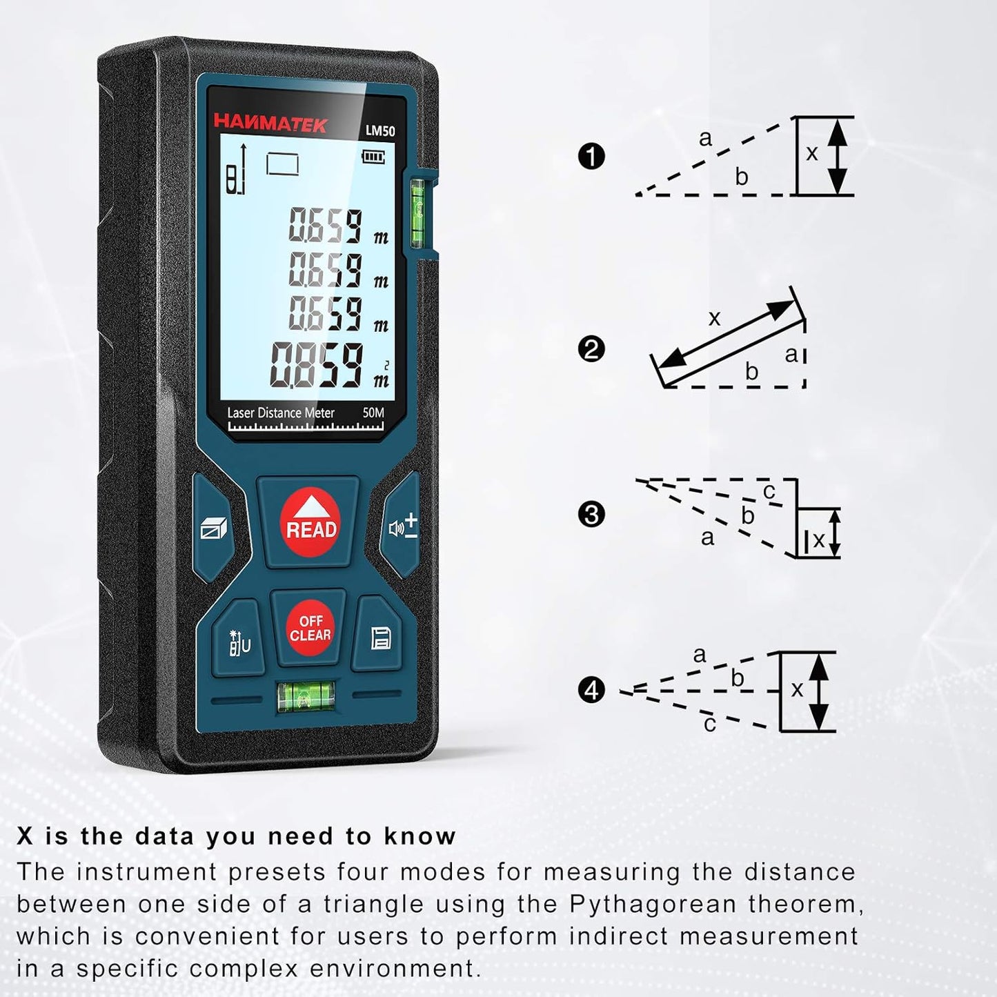 HANMATEK LM50 Digital Laser Rangefinder: Precision Distance, Area, Volume Measurement Tool