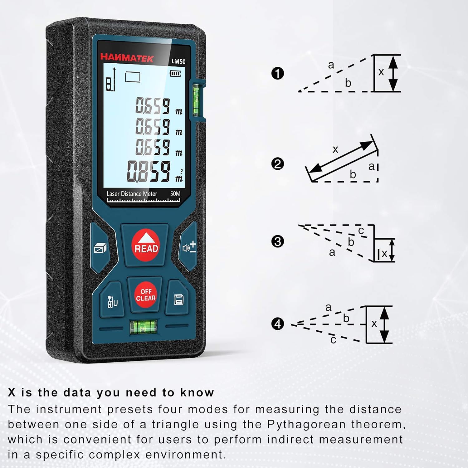 HANMATEK LM50 Digital Laser Rangefinder: Precision Distance, Area, Volume Measurement Tool