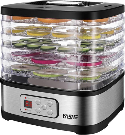 YASHE GGJ-261B 5‑Tray Food Dehydrator with LED Display, 35‑70°C Temperature Range, 72‑Hour Timer