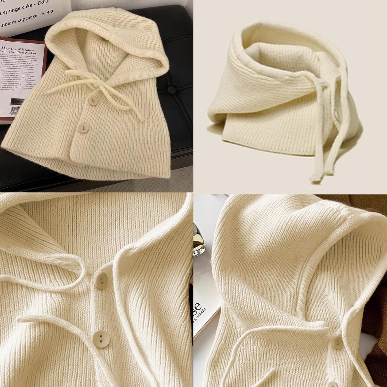 Cozy Thick Knit Beanie with Attached Scarf for Women Winter