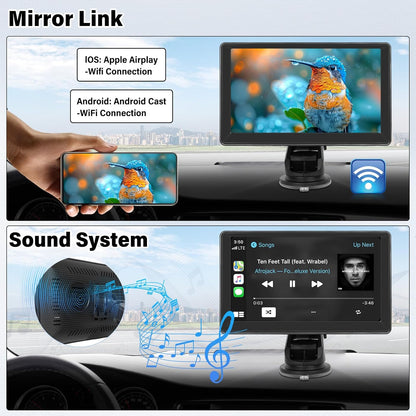 SIXWIN 7‑inch Portable Wireless CarPlay Android Auto Touchscreen Stereo