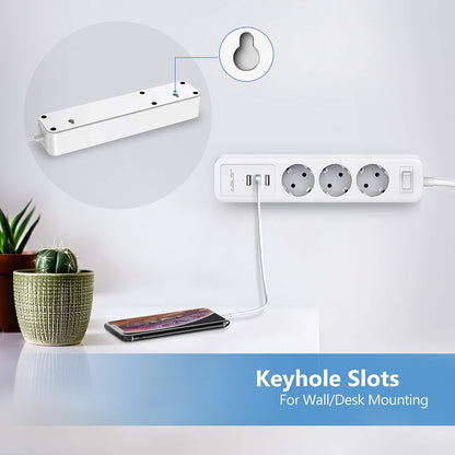 JSVER 3038 Power Strip with 3 AC Outlets & USB Ports