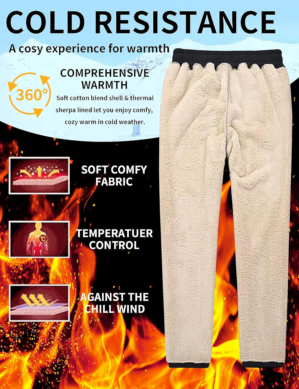 TACVASEN Men's Lined Winter Jogging Sweatpants with Sherpa Lining