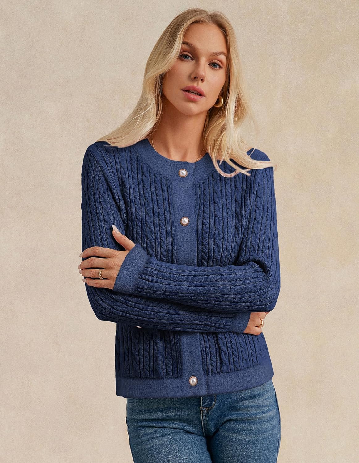 GRACE KARIN Women's Cable Knit Long Sleeve Button-Down Cardigan