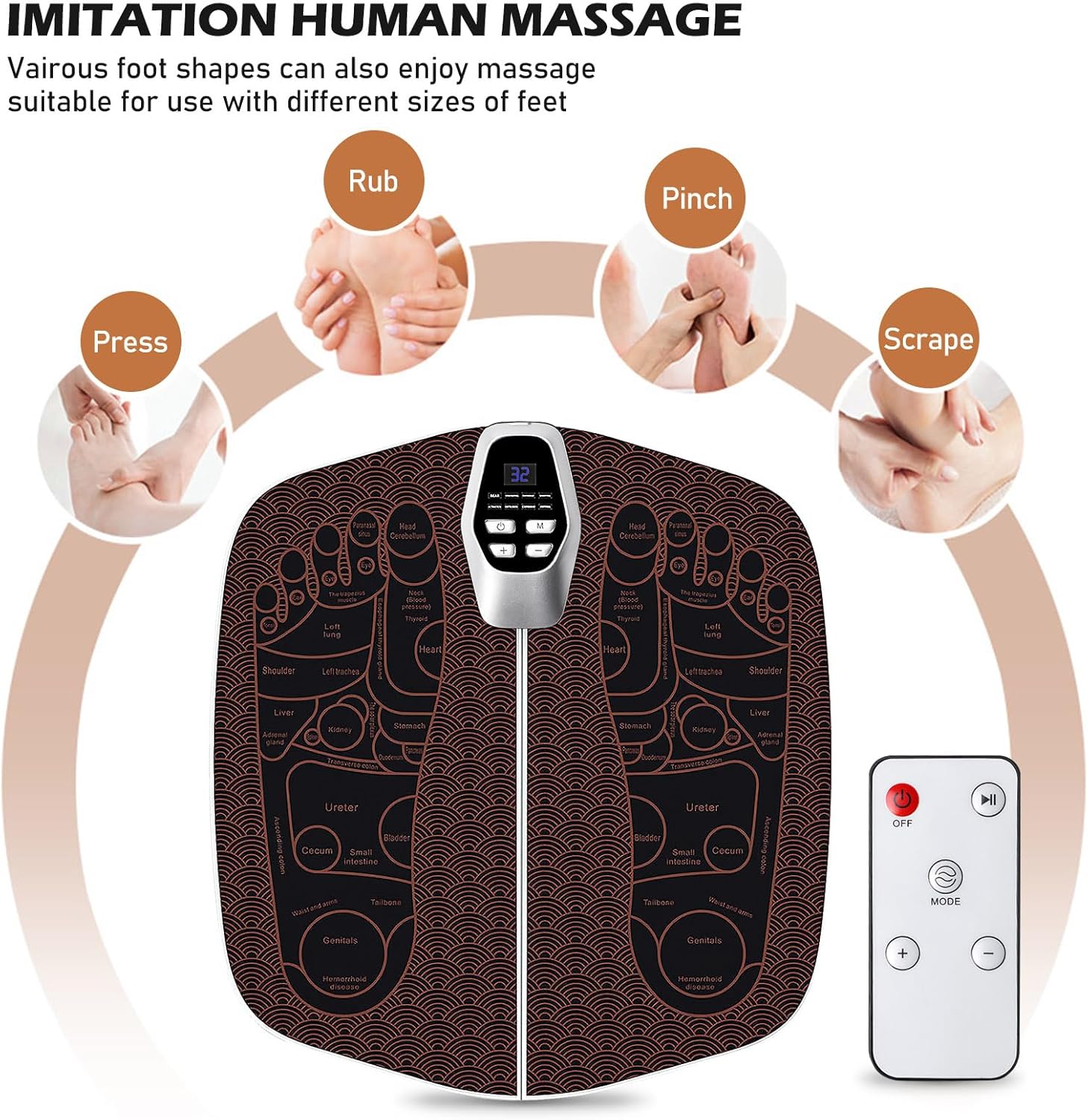 BORDEAG Electric Foot Massager with 8 Programs, 32 Intensity Levels