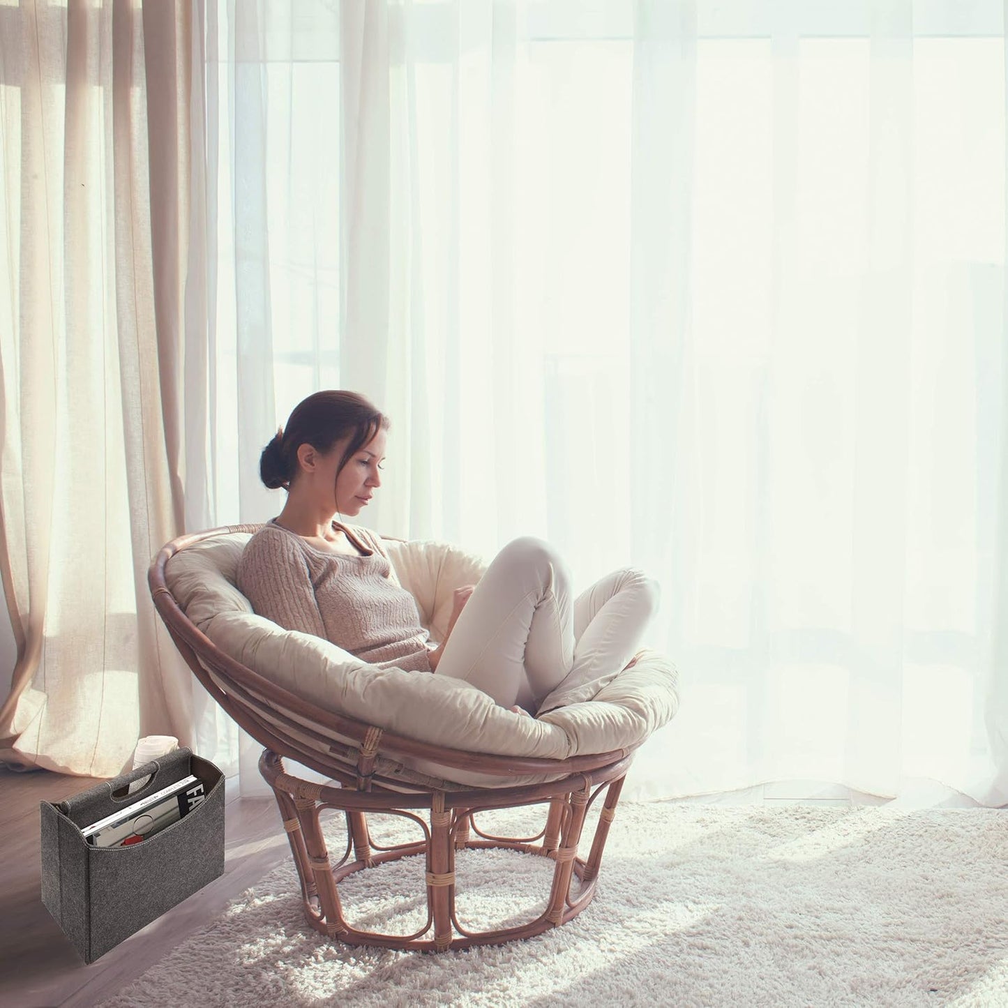 Anthracite Felt Newspaper Stand Foldable Magazine Organizer