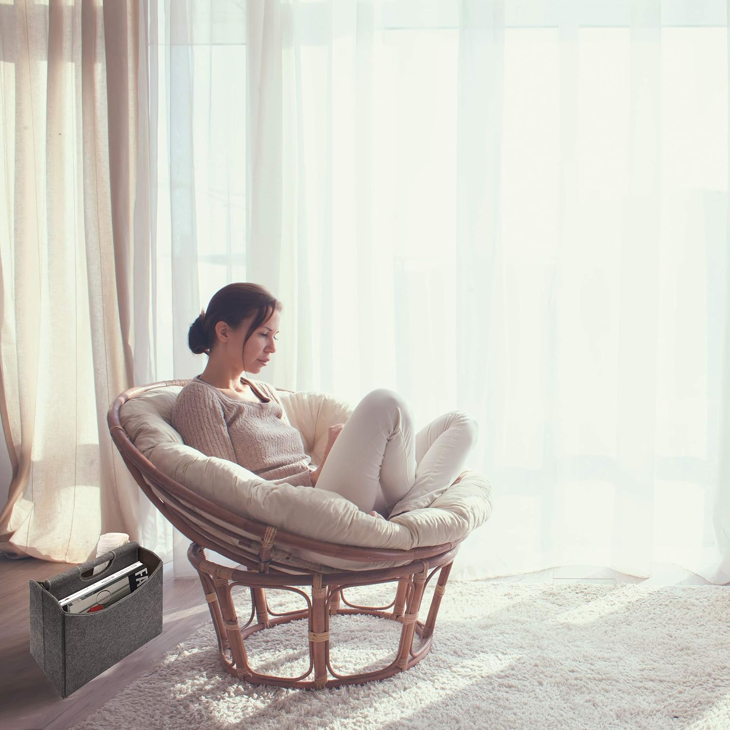 Anthracite Felt Newspaper Stand Foldable Magazine Organizer