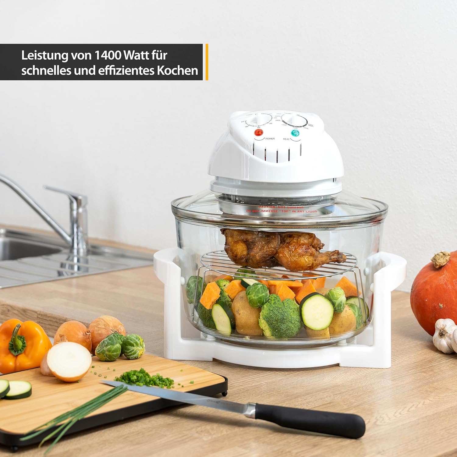 Large 17L TZS First Austria Halogen Oven with Extender Ring