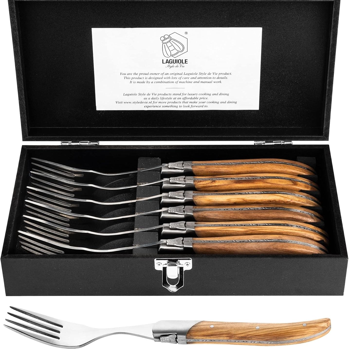 Luxury Olive Wood Fork Set – 6 Premium Laguiole Style de Vie Forks