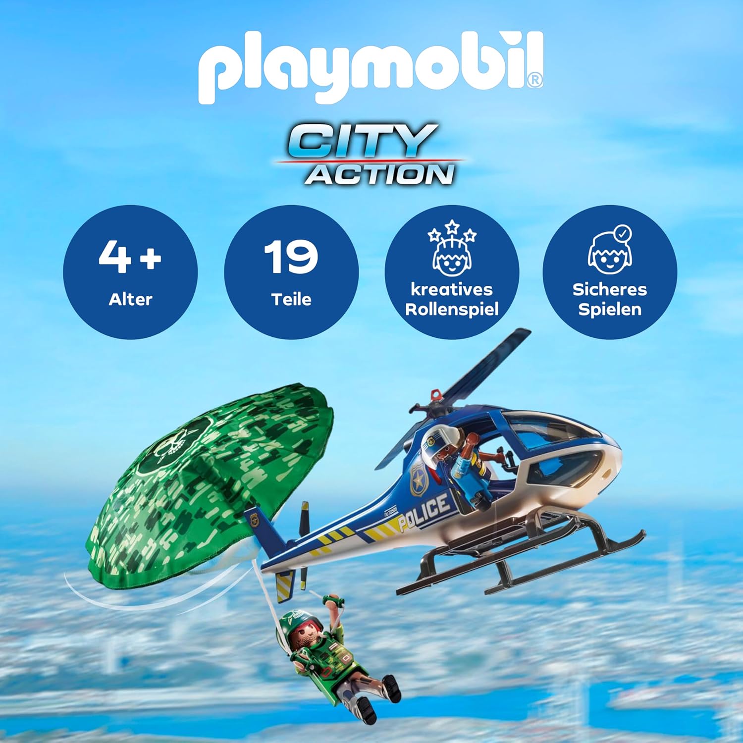 Playmobil City Action Police Helicopter with Parachute and Figures