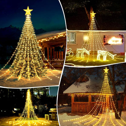 WoskjXas Christmas Tree Waterfall Lights 9-Piece 198 LED 2 m 8 Modes Remote Control USB IP65