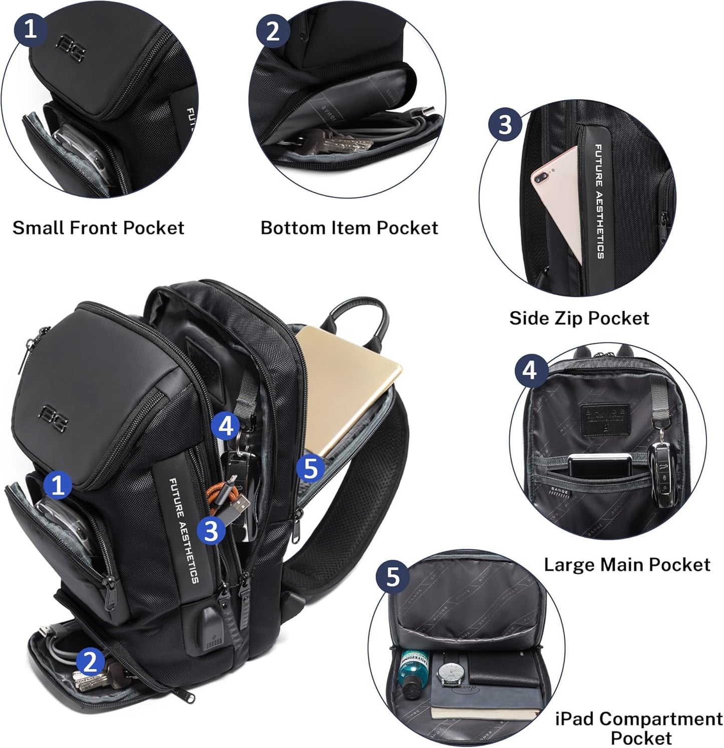 VARLIVOO Men's Waterproof USB Charging Sling Chest Bag for Tech & Travel