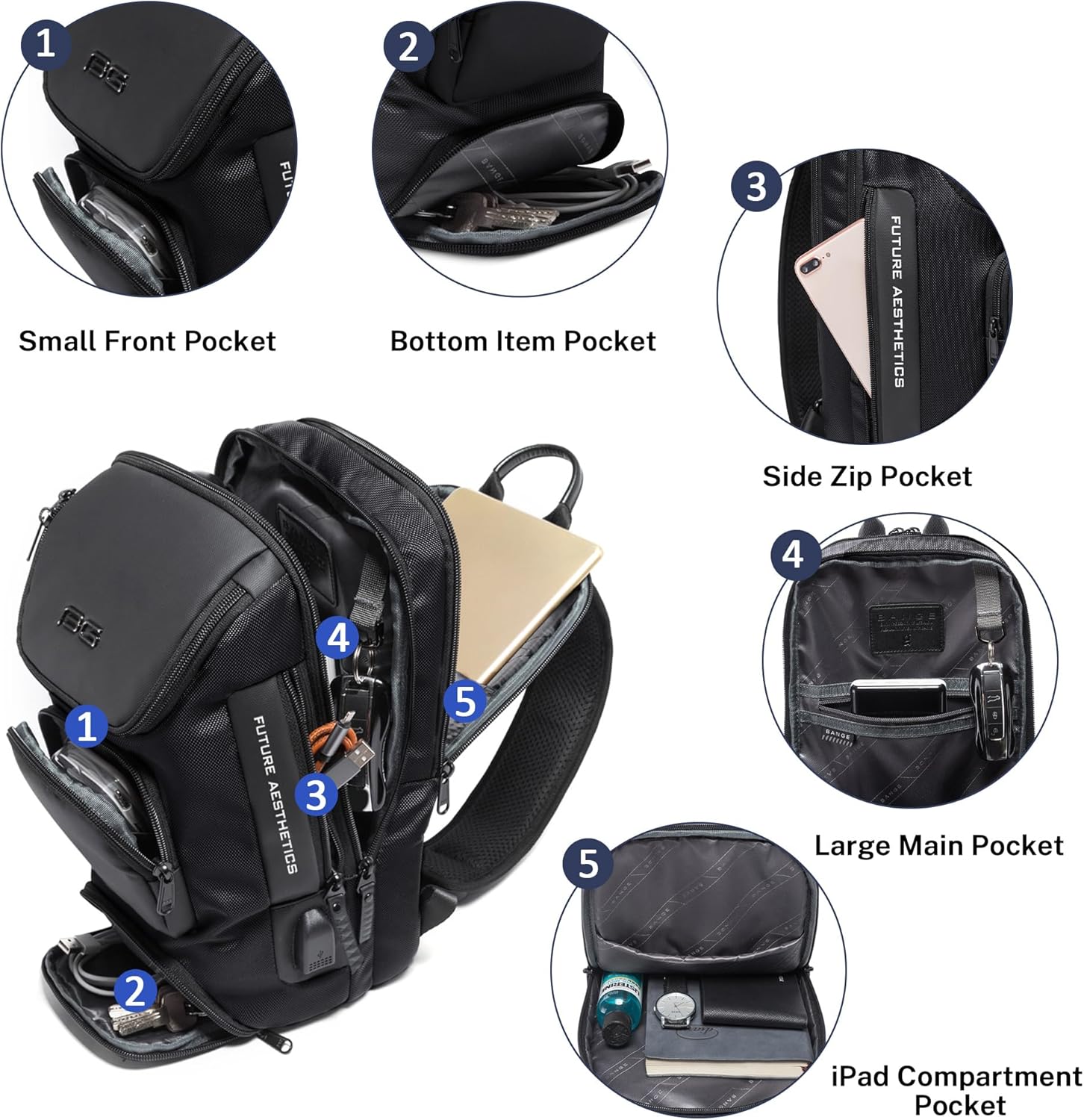 VARLIVOO Men's Waterproof USB Charging Sling Chest Bag for Tech & Travel