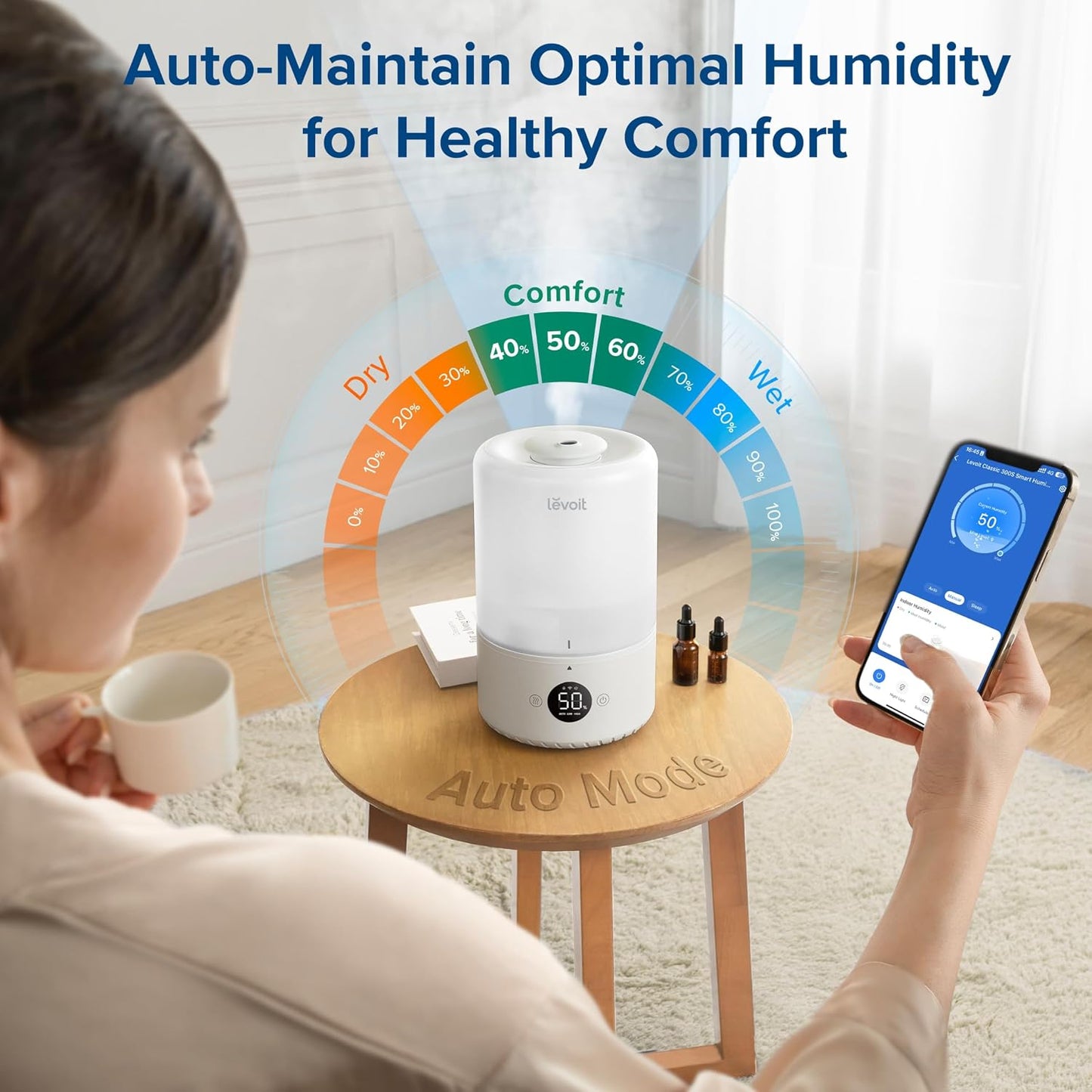 LEVOIT Smart Cool Mist Top Fill Humidifier 3L White