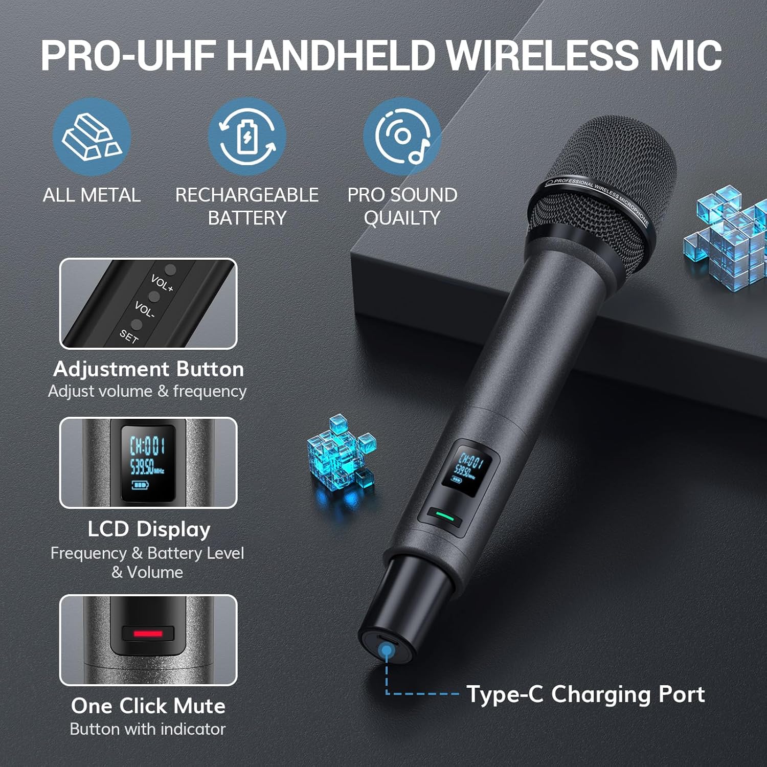 TONOR UHF Rechargeable Wireless Karaoke Microphone Set with 262ft Range
