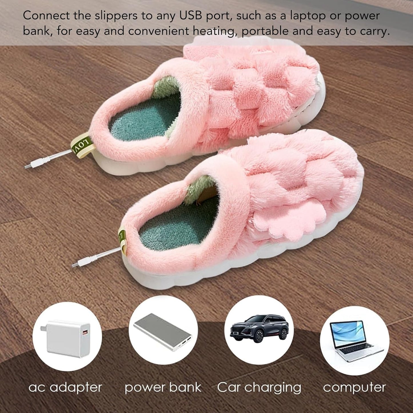USB Heated Plush Slipper Soft Warm Washable Footwear