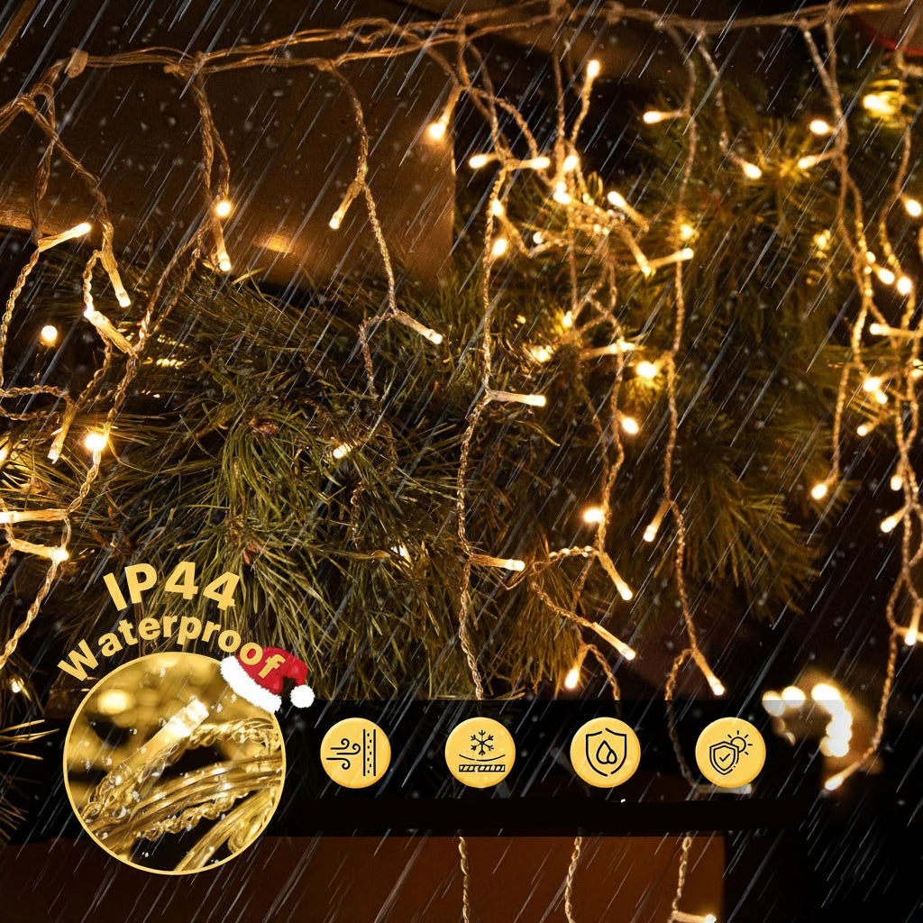MAGGIFT 10m 400 LED Icicle String Lights Indoor Outdoor Christmas Decoration with Remote Timer 8 Modes IP44 Waterproof Warm White