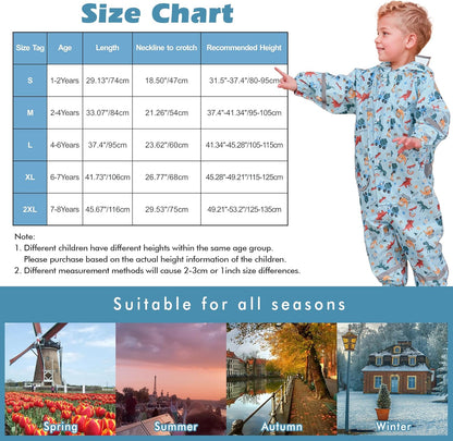 Kids Waterproof Puddle Suit with Hood, Reflective Stripes, Animal Prints