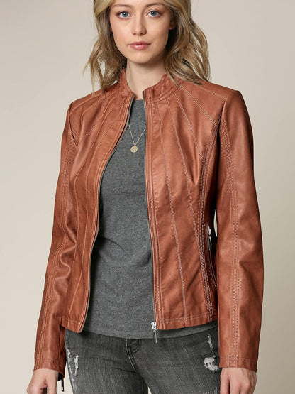 Made By Johnny Women's Panelled Faux Leather Moto Jacket