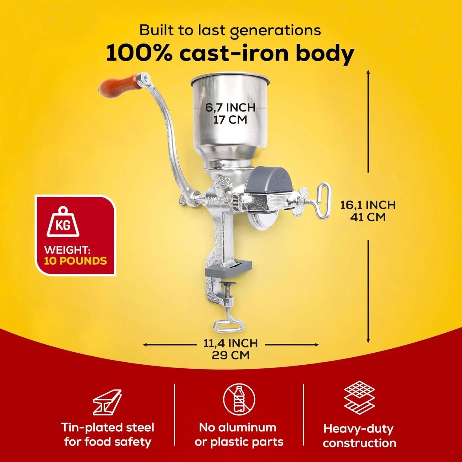 Landers Cast Iron Corn Grinder – High Hopper Manual Grain Mill - Gomix Brands Outlet