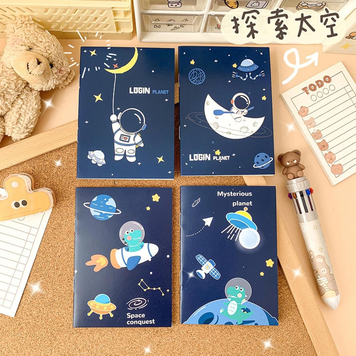Mini Cartoon Elementary Notebook Set of 10 Cute Space-Themed Journals