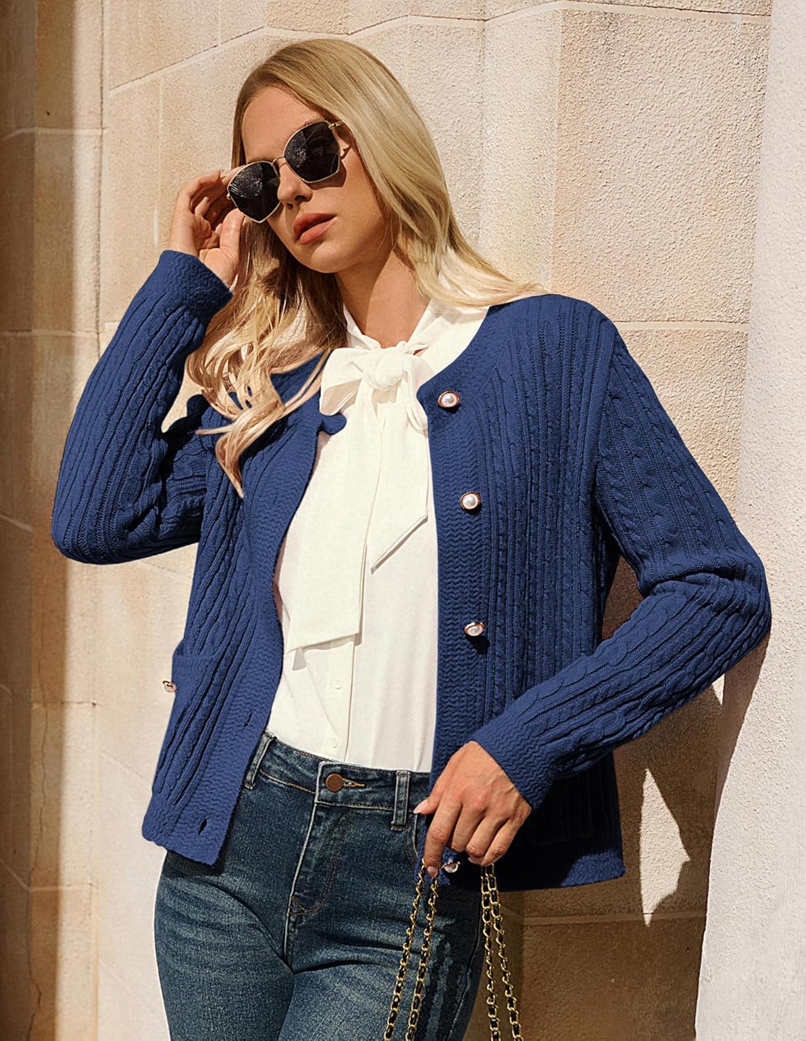 GRACE KARIN Women's Cable Knit Long Sleeve Button-Down Cardigan