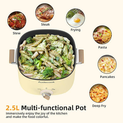 Audecook Portable Electric Hot Pot Multicooker, 2.5L Ceramic Non-Stick Frying Pan - Gomix Brands Outlet