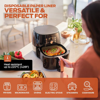 PORTENTUM Air Fryer Baking Paper 100 Pieces 16 x 16 cm