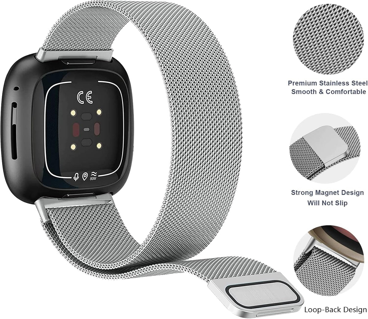 DMVEIMAL Magnetic Mesh Watch Band for Fitbit Versa 3 4 Sense 2 3 Pcs