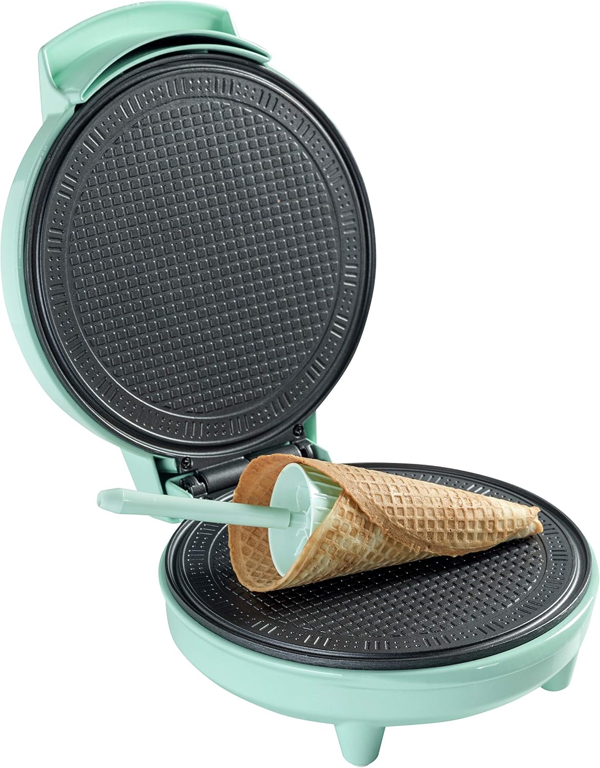 Bestron Hoernchenautomat mit Kegel,Antihaftbeschichtetes Hoerncheneisen, Waffelautomat mit 700 Watt, Mintgruen